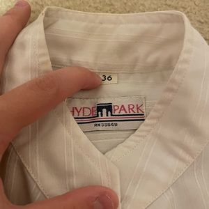 pinstripe dress shirt, tagged as 36, fits like a M
